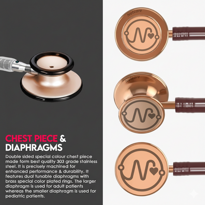 Netcare Pro-Acoustic Dual Head Stethoscope for Doctors and Medical Students | High Acoustic Sensitivity | Tunable Diaphragm | Soft-Sealing Eartips | Surgical Grade Stainless Steel | Clinical Grade Diagnostic Instrument (Rose Gold)