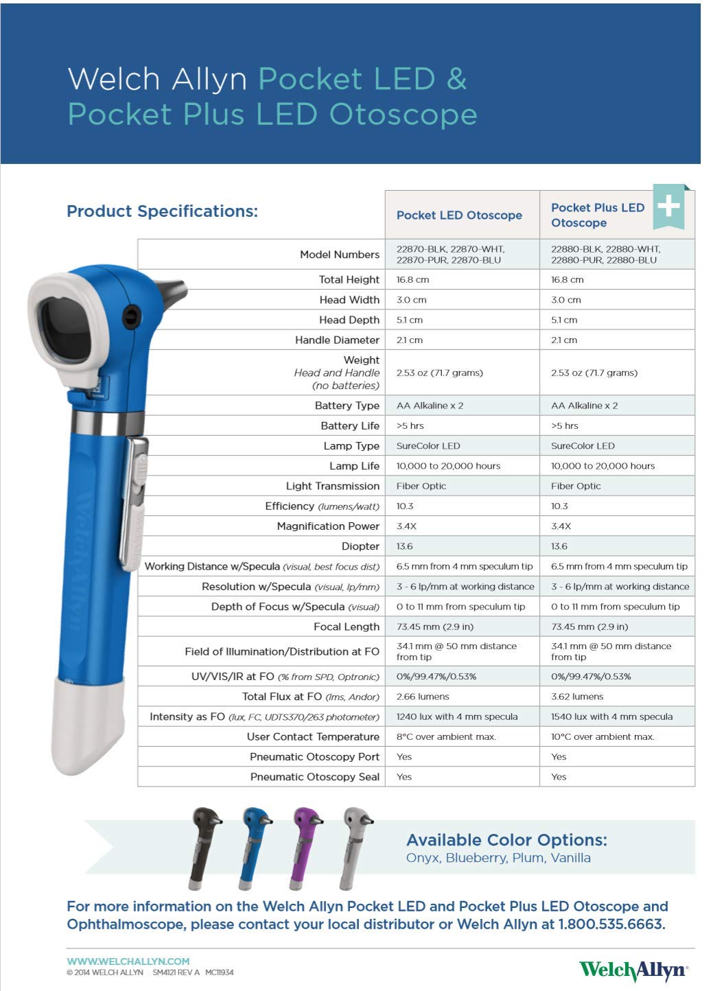Welch Allyn™ Pocket LED Fiber Optic Otoscope – Model 22870