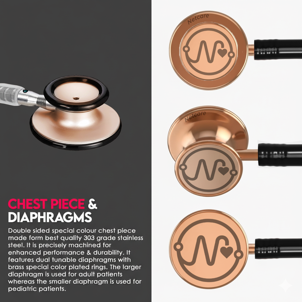 Netcare Pro-Acoustic Dual Head Stethoscope for Doctors and Medical Students | High Acoustic Sensitivity | Tunable Diaphragm | Soft-Sealing Eartips | Surgical Grade Stainless Steel | Clinical Grade Diagnostic Instrument (Rose Gold)