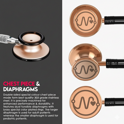 Netcare Pro-Acoustic Dual Head Stethoscope for Doctors and Medical Students | High Acoustic Sensitivity | Tunable Diaphragm | Soft-Sealing Eartips | Surgical Grade Stainless Steel | Clinical Grade Diagnostic Instrument (Rose Gold)