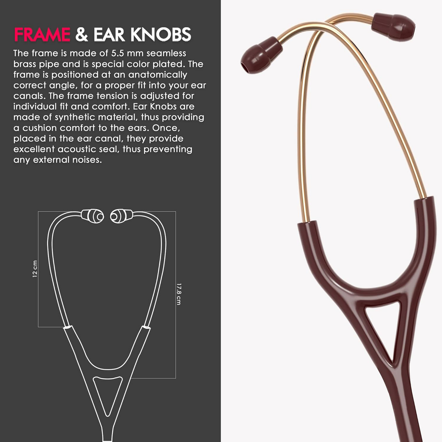 Netcare Pro-Acoustic Dual Head Stethoscope for Doctors and Medical Students | High Acoustic Sensitivity | Tunable Diaphragm | Soft-Sealing Eartips | Surgical Grade Stainless Steel | Clinical Grade Diagnostic Instrument (Rose Gold)
