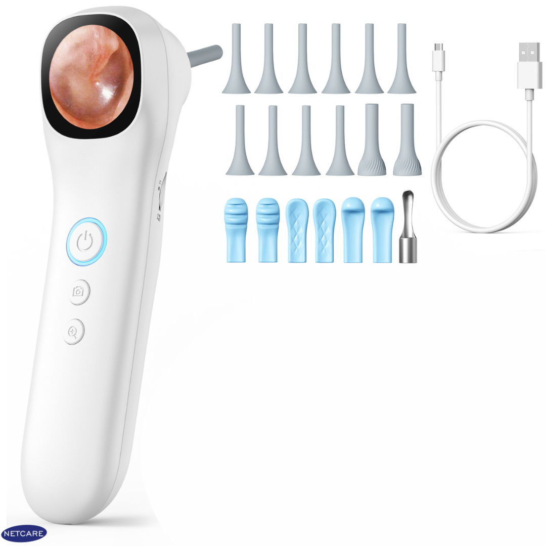 Netcare HD Video Otoscope with Screen | 3.2mm Slim Tip | Rechargeable, Otoscope for Doctors, Clinics | Built-in Storage + SD Card Support Q12