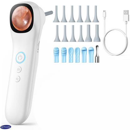 Netcare Q12 Video Otoscope with Screen | 1080P HD | 3.2mm Slim Tip | Rechargeable | For ENT Doctors & Clinics