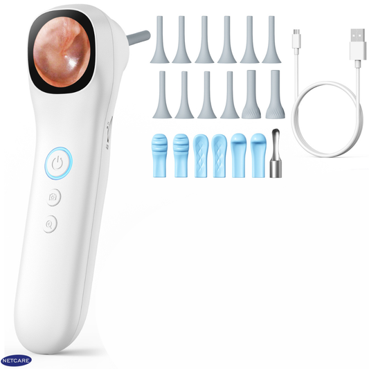 Netcare HD Video Otoscope with Screen | 3.2mm Slim Tip | Rechargeable, Otoscope for Doctors, Clinics | Built-in Storage + SD Card Support Q12