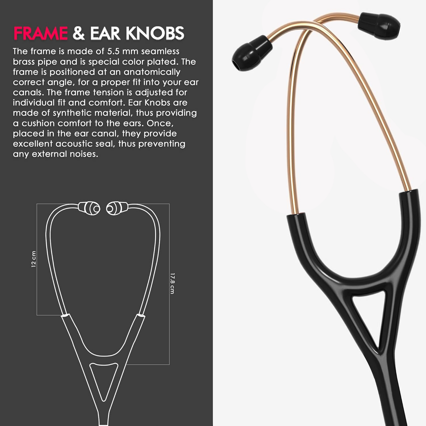 Netcare Pro-Acoustic Dual Head Stethoscope for Doctors and Medical Students | High Acoustic Sensitivity | Tunable Diaphragm | Soft-Sealing Eartips | Surgical Grade Stainless Steel | Clinical Grade Diagnostic Instrument (Rose Gold)
