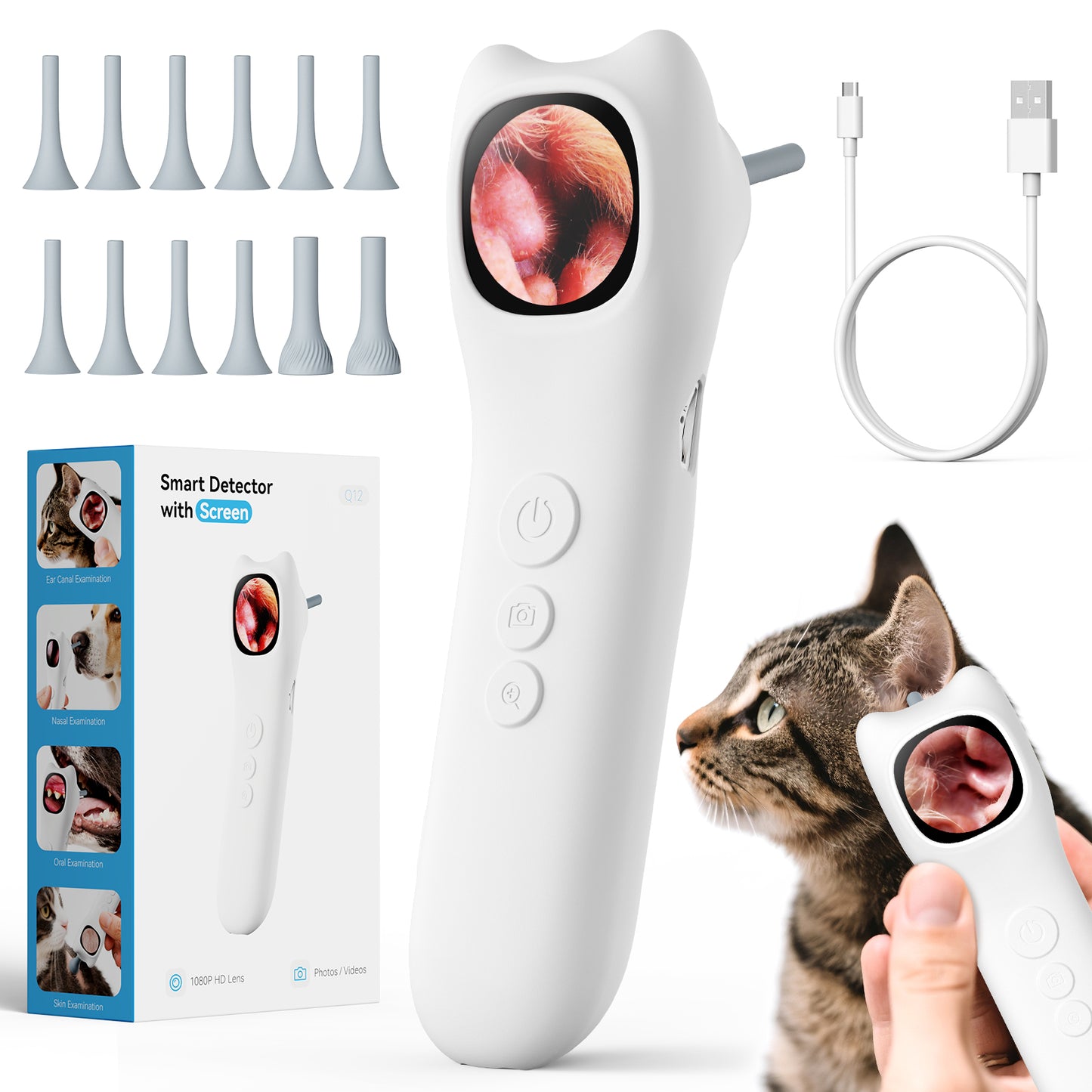 Veterinary Digital Otoscope 1080P HD for Dogs, Cats & Exotics | Rechargeable, Otoscope for Doctors, Clinics