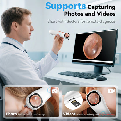 Netcare Q12 Video Otoscope with Screen | 1080P HD | 3.2mm Slim Tip | Rechargeable | For ENT Doctors & Clinics